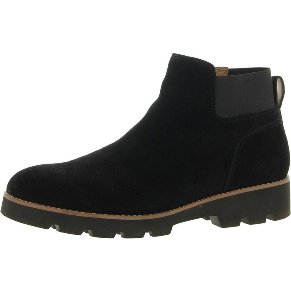 Vionic Womens Brionie Black Suede Ankle Lug Sole Chelsea Boots Shoes Used